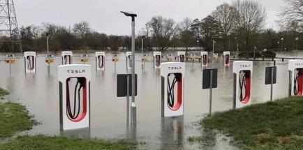 Tesla charging station under water.