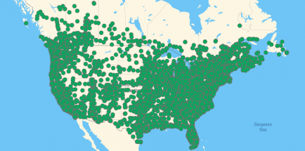 Map of US listing charging stations.